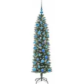 vidaXL Kunstmatige slanke kerstboom Groen en Wit 150 cm