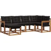 vidaXL Buiten bank set 6 st Natuurlijk en zwart