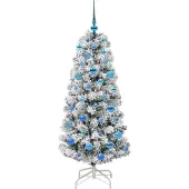 vidaXL Kunstmatige Hinged Kerstboom met 150 LED Groen en Wit 150 cm