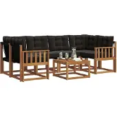 vidaXL Buiten bank set 7 st Natuurlijk en zwart
