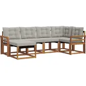 vidaXL Buiten bank set 6 st Natuurlijk en Licht Grijs