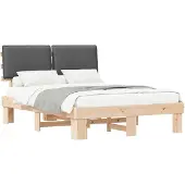 vidaXL Bedframe met Gevoerde Hoofdbord Donkergrijs 135 x 190 cm
