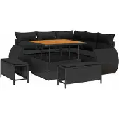 vidaXL Tuinbank Set 8 st Zwart poly rattan