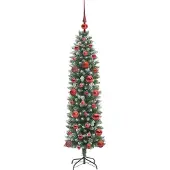 vidaXL Kunstmatige slanke kerstboom met 150 LED Groen en Wit 120 cm