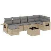 vidaXL 8-delige tuinmeubelset met kussens, beige, van polyrotan