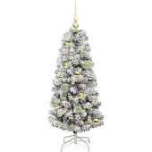 vidaXL Kunstmatige Hinged Kerstboom 150 LED's Groen en Wit 120 cm