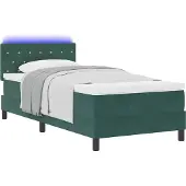 vidaXL LED Box Spring Bed Donkergroen 90 x 200 cm Fluweel