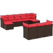 vidaXL 10-delige tuinbankset met kussens, bruin polyrotan