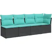 vidaXL Tuinbank 4-zits met kussens poly rattan zwart
