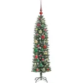 vidaXL Kunstmatige slanke kerstboom Groen en Wit 120 cm