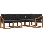 vidaXL Buiten bank set 5 st Natuurlijk en zwart