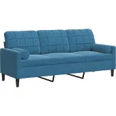 vidaXL Driezitsbank met sierkussens 180 cm fluweel blauw