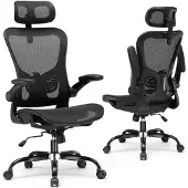 COMHOMA bureaustoel, ergonomisch, met verstelbare hoofdsteun, armleuningen, lendensteun, kantelfunctie, ademende mesh-bekleding, draagvermogen 150 kg