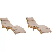 vidaXL Ligstoelen met kussens 2 st massief acaciahout taupe