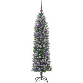 vidaXL Kunstmatige slanke kerstboom met 150 LED Groen en Wit 150 cm