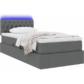 vidaXL LED-bed met opbergruimte en matras, donkergrijs, 100 x 200 cm, met stoffen bekleding