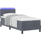 vidaXL LED Box Spring Bed Donkergrijs 80 x 200 cm Fluweel