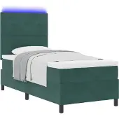 vidaXL LED boxspringbed met hoofdeinde, donkergroen, 100 x 200 cm, fluweel