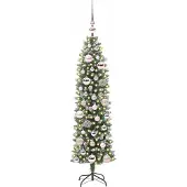 vidaXL Kunstmatige slanke kerstboom Groen en Wit 120 cm