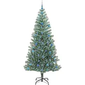 vidaXL Kunstkerstboom Sneeuw Gevlokt met LED Licht Groen en Wit 210 cm