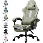 GTPLAYER Gaming Stoel, ergonomische gaming fauteuil, bureaustoel met stoffen bekleding, ademende kantoorstoel, vering met zitkussen en voetsteun, groen