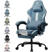 GTPLAYER Gaming Stoel, ergonomische gaming fauteuil, bureaustoel met stoffen bekleding, ademende kantoorstoel, vering met zitkussen en voetsteun, blauw