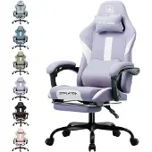 GTPLAYER Gaming stoel, ergonomische gaming fauteuil, bureaustoel met stoffen bekleding, ademende kantoorstoel, vering met zitkussen en voetsteun, paars