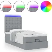 vidaXL Ottoman bed met matras en LED's 160x200cm stof lichtgrijs