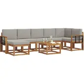 vidaXL Buiten bank set met kussen 8 pcs Natuurlijk en Licht Grijs