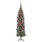 vidaXL Kunstmatige slanke kerstboom Groen en Wit 150 cm