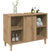 vidaXL Wastafelkast 80x33x60 cm bewerkt hout artisanaal eikenkleur