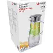 Alpina Glazen Waterkan 1.4L - Schenkkan met RVS Deksel en Filter - Karaf van Borosilicaatglas - Transparante Kan voor Koude en Warme Dranken