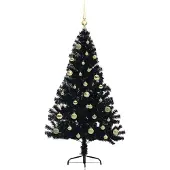 vidaXL Kunststof Voorverlichte Kerstboom met 150 LED Zwart 150 cm PVC