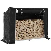 vidaXL Haardhoutrek met regenhoes 151x60,5x110,5 cm staal