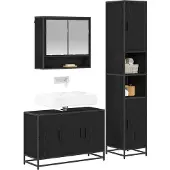 vidaXL Badkamermeubel Set met plank 3 pcs Zwart Eiken Bewerkt hout