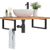 vidaXL Badkamer wandschap staal en massief beukenhout