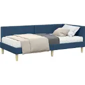 vidaXL Hoekbedframe met Matras Anders met hoofdeinde 2 st Blauw Stof