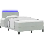 vidaXL LED boxspringbed met hoofdeinde, lichtgrijs, 120 x 190 cm, fluweel