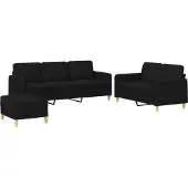 vidaXL 3-delige loungeset met kussens stof zwart