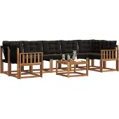 vidaXL Buiten bank set 8 st Natuurlijk en zwart