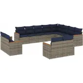 vidaXL 12-delige tuinbankset met kussens, grijs polyrotan