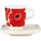 Marimekko Unikko espresso kopje met schotel 2-delig White-red-blue