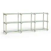 HAY Kast Woody Shelving Smokey Grey Beech Frame 2.0 Clear Glass Shelves Low