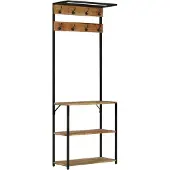 vidaXL Kapstok met schoenenrek 68x30x182 cm massief ruw mangohout