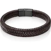LGT JWLS Gevlochten Leren Armband Heren Edelstaal Sluiting Bruin Zwart-18.5cm