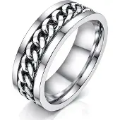 LGT JWLS Stalen herenring met Cubaanse ketting Zilver-18mm
