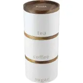 Husla - Keukencontainer Set - Wit - Staal en Acacia - Stapelbaar