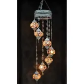 Halay Hanglamp multicolour glas mozaïek Oosterse lamp kroonluchter Crèmewit 7 bollen