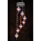 Halay Hanglamp multicolour blauw glas mozaïek Oosterse lamp kroonluchter Crèmewit 7 bollen