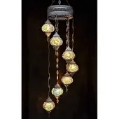 Halay Hanglamp multicolour glas mozaïek Oosterse lamp kroonluchter Crèmewit 7 bollen